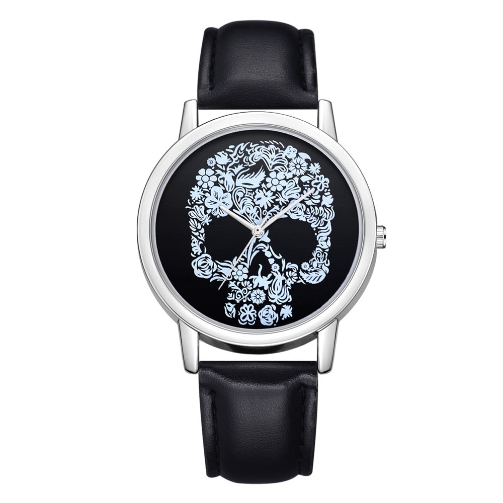 Skull Printed Quartz Round Wrist Watch